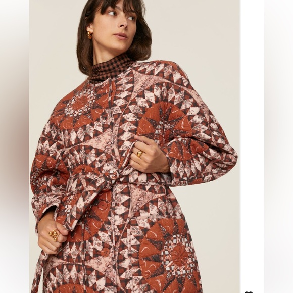 Ulla Johnson Quilted Marta Coat Bohemian Statement Outerwear Brown/ Cream Sz M - Picture 9 of 16